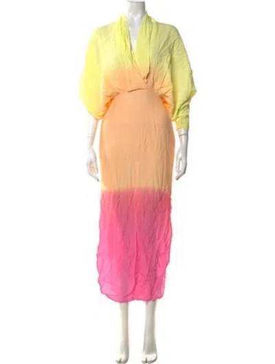Pre-owned S/w/f Tie-dye Print Long Dress In Yellow