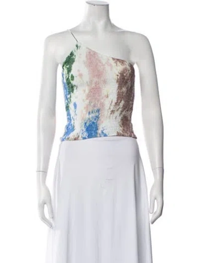 Pre-owned S/w/f Tie-dye Print One-shoulder Crop Top In White