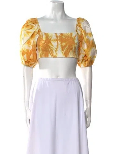 Pre-owned S/w/f Tie-dye Print Square Neckline Crop Top In Yellow