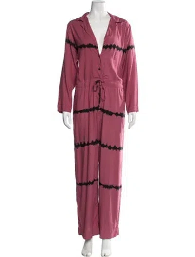 Pre-owned S/w/f Tie-dye Print V-neck Jumpsuit In Purple