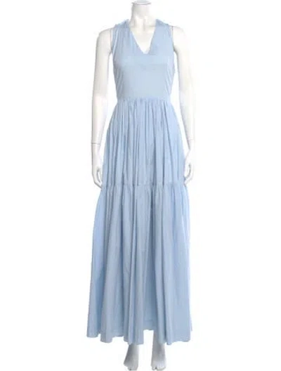 Pre-owned S/w/f V-neck Long Dress In Blue