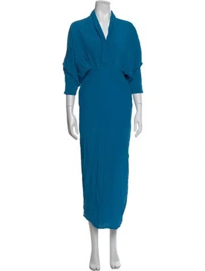 Pre-owned S/w/f V-neck Long Dress In Blue