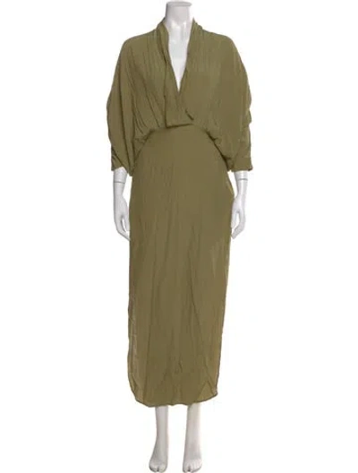 Pre-owned S/w/f V-neck Long Dress In Green