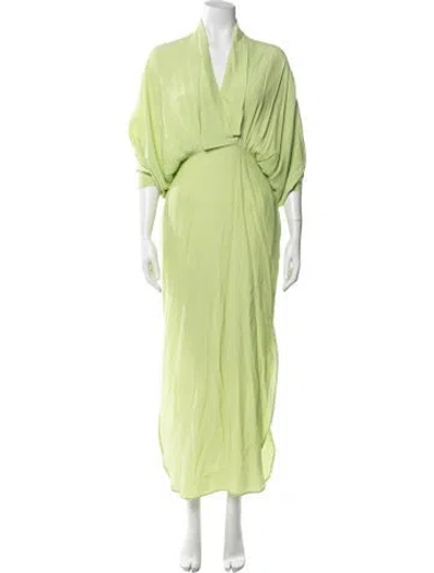Pre-owned S/w/f V-neck Long Dress In Green