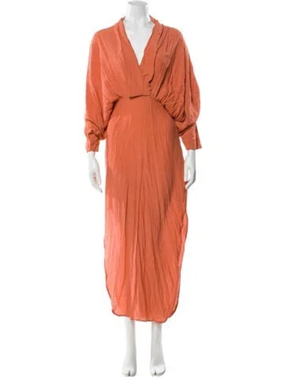 Pre-owned S/w/f V-neck Long Dress In Orange