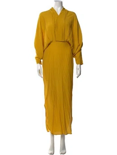Pre-owned S/w/f V-neck Long Dress In Yellow