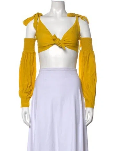 Pre-owned S/w/f V-neck Long Sleeve Crop Top In Yellow