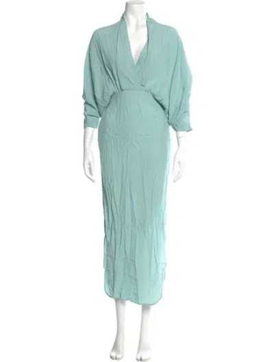 Pre-owned S/w/f V-neck Midi Length Dress In Blue