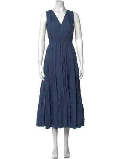 Pre-owned S/w/f V-neck Midi Length Dress In Blue