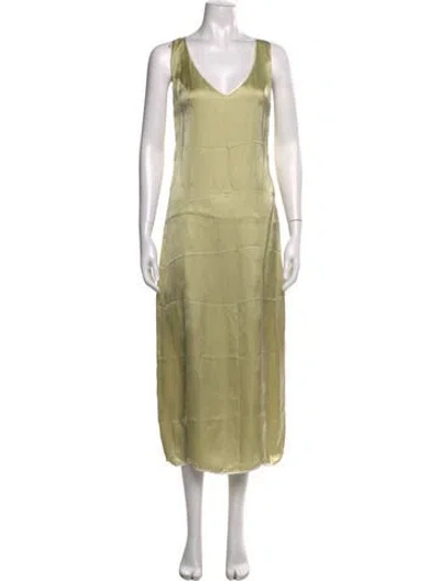 Pre-owned S/w/f V-neck Midi Length Dress In Green