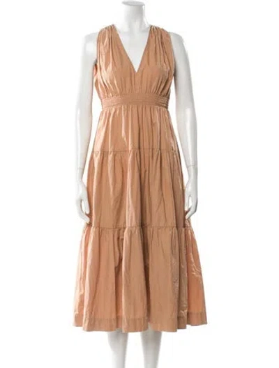 Pre-owned S/w/f V-neck Midi Length Dress In Neutral