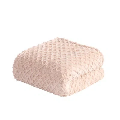 Swift Home Jacquard Plush Throw Blanket 50"x70" - Polka Dot/pom Pom, Criss-cross/diamond/lattice, And Wave Desi In Pastel Pink,lattice