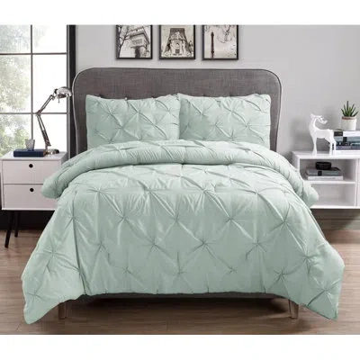 Swift Home Pintuck 3-piece Microfiber Comforter Set - Solid Colors And Striped Designs - All-seasonal, Durable, In Misty Blue