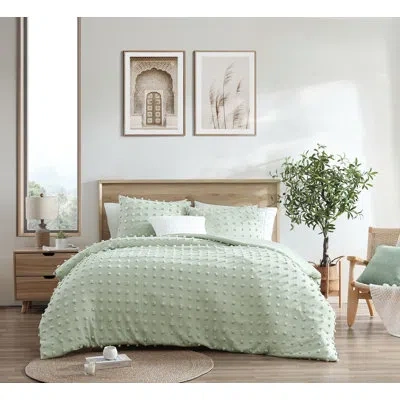 Swift Home Pom Pom 3-piece Jacquard Microfiber Comforter Set - Ultra-soft & Playful - All-seasonal, Durable, Ea In Sage