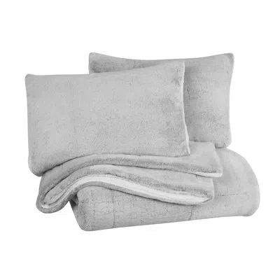 Swift Home Ultra-plush 3-piece Faux Fur And Sherpa Reversible Comforter Set In Gray