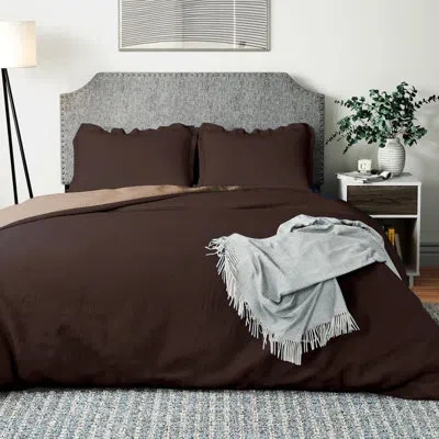 Swift Home Ultra-soft Reversible Crinkle Washed Microfiber Duvet Cover Set In Chocolate,tan