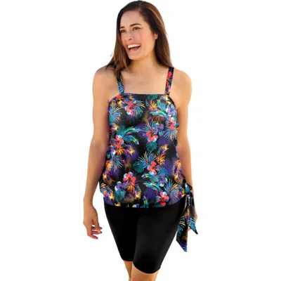 Swim 365 Blouson Tankini Top With Adjustable Straps In Black