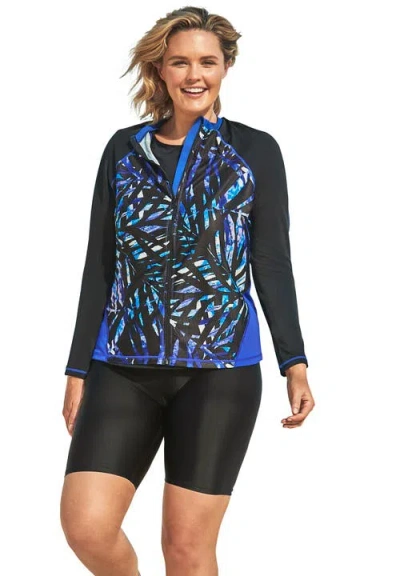 Swim 365 Chlorine Resistant Long-sleeve Colorblock Swim Tee In Black