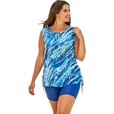 Swim 365 Chlorine Resistant Swim Tank Coverup With Side Ties In Blue