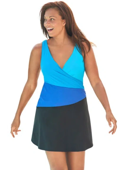 Swim 365 Colorblock Fit-and-flare Swim Dress In Blue