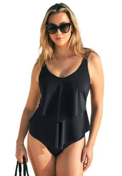 Swim 365 Comfort Strap Tiered One-piece In Black