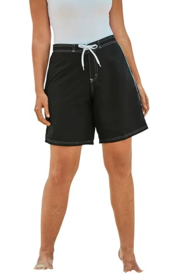 Swim 365 Contrast-trim Long Boardshort In Black