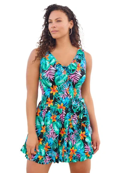 Swim 365 Faux-wrap Swim Dress In Multi