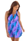 Swim 365 High Neck Racerback 2-piece Swimdress In Purple