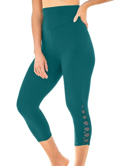 Swim 365 High-waisted Swim Capri With Lattice Detail In Green