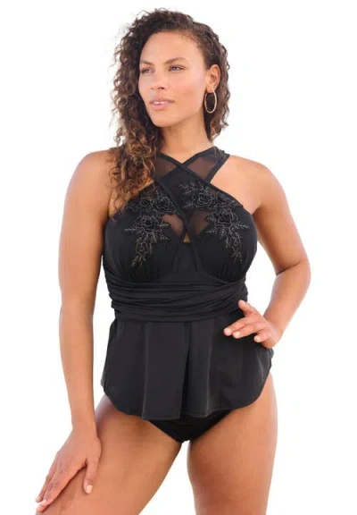 Swim 365 Lace-appliquéd High-neck Tankini In Black