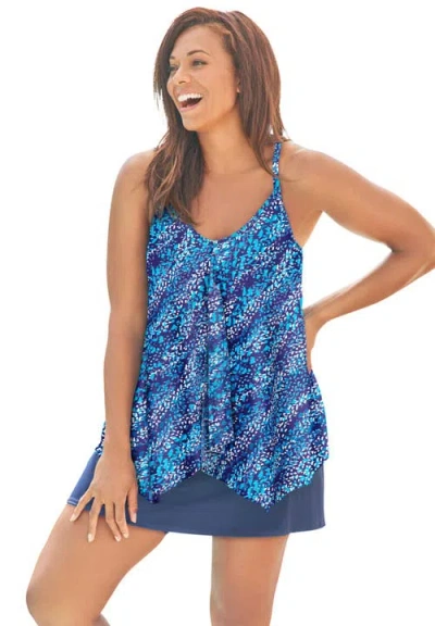 Swim 365 Longer-length Mesh Tankini Top In Blue