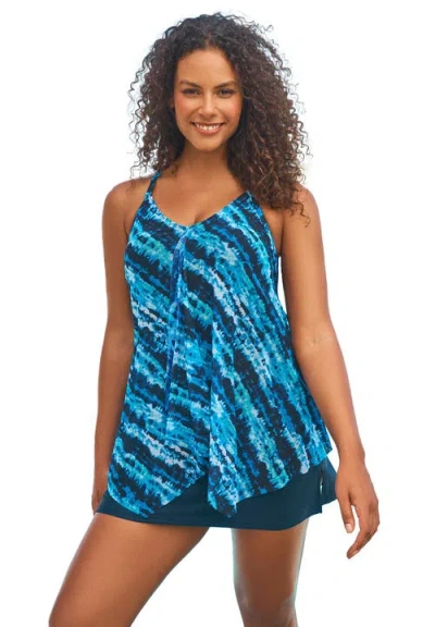 Swim 365 Longer-length Mesh Tankini Top In Blue
