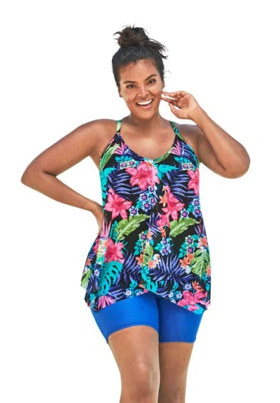 Swim 365 Longer-length Mesh Tankini Top In Multi