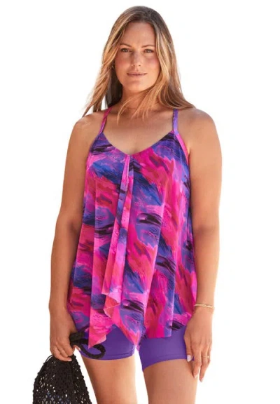 Swim 365 Longer-length Mesh Tankini Top In Purple