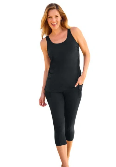 Swim 365 Longer-length Scoop Neck Tankini Top In Black