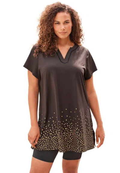 Swim 365 Longer Length Short-sleeve Swim Tunic In Black