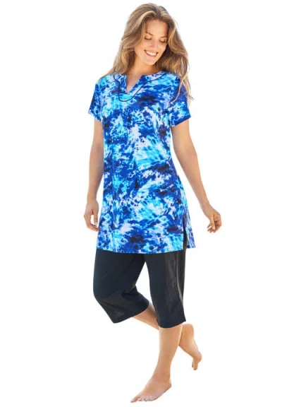 Swim 365 Longer Length Short-sleeve Swim Tunic In Blue