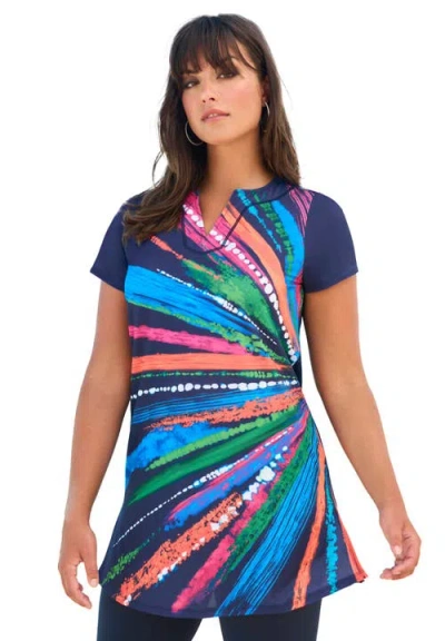 Swim 365 Longer Length Short-sleeve Swim Tunic In Blue