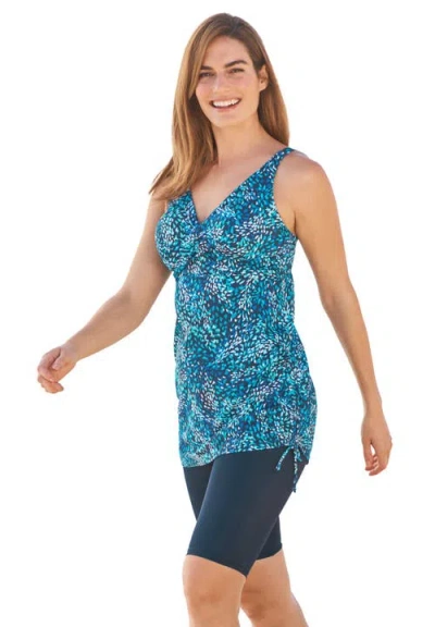 Swim 365 Longer-length Side-tie Tankini Top In Blue