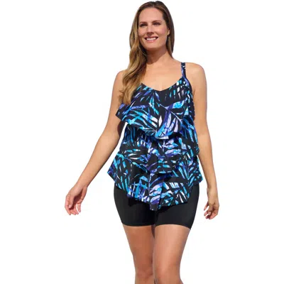Swim 365 Longer-length Tiered-ruffle Tankini Top In Black