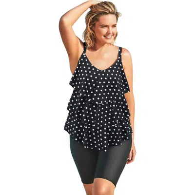 Swim 365 Longer-length Tiered-ruffle Tankini Top In Black