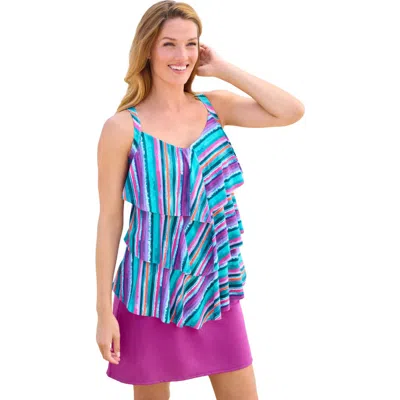 Swim 365 Longer-length Tiered-ruffle Tankini Top In Multi