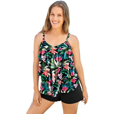 Swim 365 Longer-length Tiered-ruffle Tankini Top In Multi