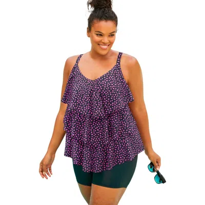 Swim 365 Longer-length Tiered-ruffle Tankini Top In Pink
