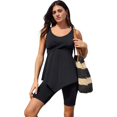 Swim 365 Longer-length Twist-front Tankini In Black