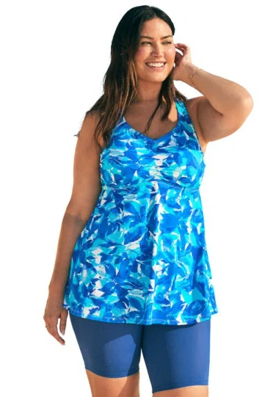 Swim 365 Longer-length Ruched V-neck Braided Racerback Tankini Top In Brown