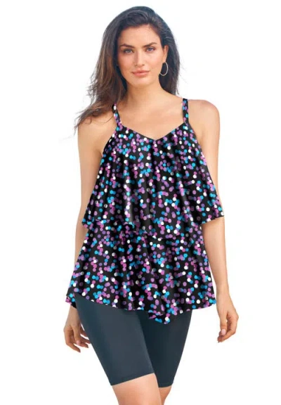 Swim 365 Mesh Double-tier Tankini Top In Blue