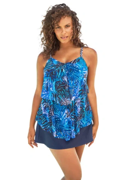 Swim 365 Mesh Double-tier Tankini Top In Blue