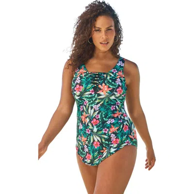 Swim 365 Sarong-front Swimsuit In Green