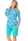 Swim 365 Split-neck Long Sleeve Swim Tee With Built-in Bra In Blue